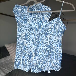 NWT Diane Von Furstenberg x Target Blue White Zebra Cami Skirt Set Size S Y2K